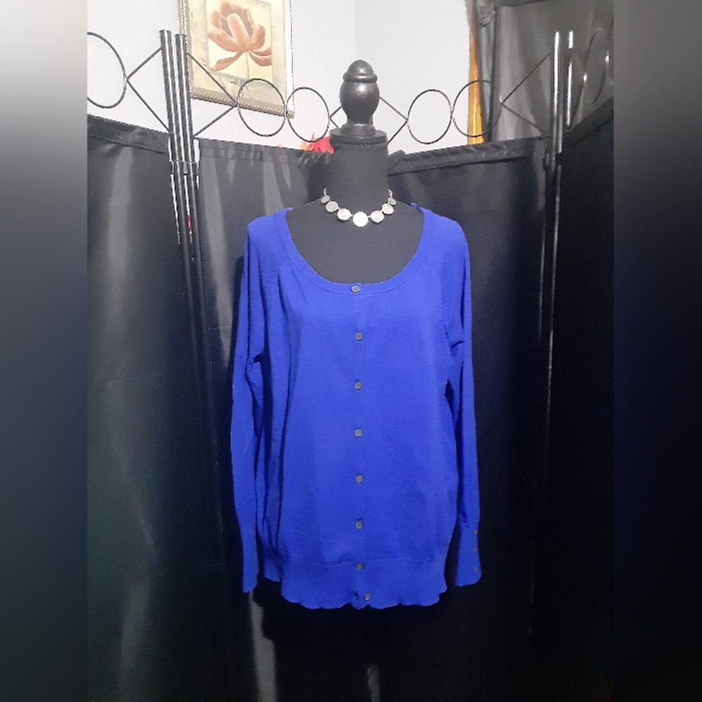 Lane Bryant Royal Blue Button-Down Cardigan Sweater Button Up Size 14/16 Casual